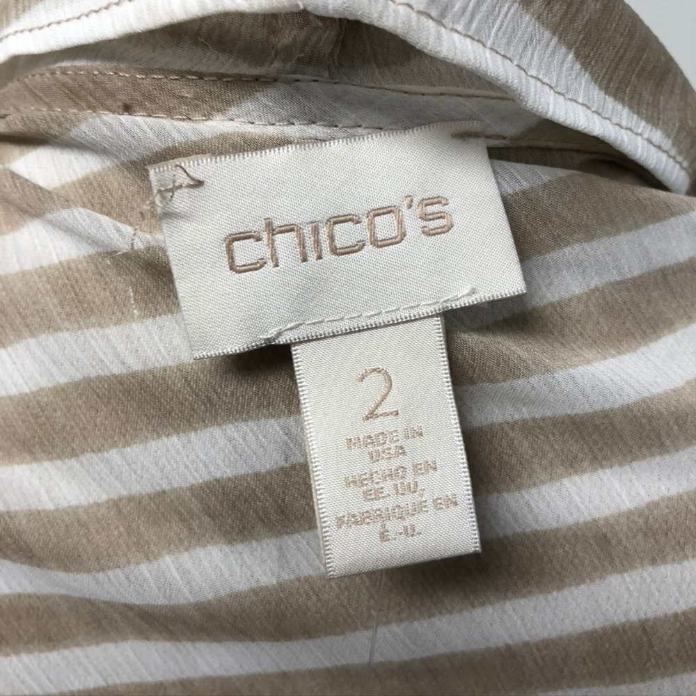 Chico's Sheer Darma Vest Women 2 Large New Khaki Striped Draped Open Front Boho - Picture 4 of 10
